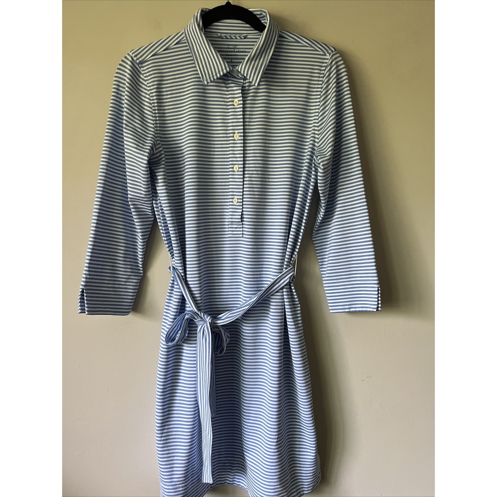 Vineyard Vines Striped Sankaty Tie-Waist Dress Size Small Blue White Striped